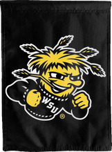 Load image into Gallery viewer, black wichita state university shockers double sided house flag for college dorm decor
