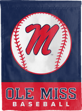Load image into Gallery viewer, blue ole miss baseball double sided house flag for college dorm decor

