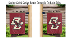 Load image into Gallery viewer, boston college logo reading correctly on both sides of red double sided garden flag
