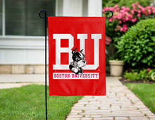 Load image into Gallery viewer, red boston university double sided garden flag hung for yard decor
