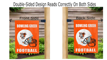 Load image into Gallery viewer, bowling green football logo reading correctly on both sides of orange garden flag
