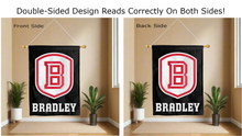 Load image into Gallery viewer, bradley university logo reading correctly on both sides of black double sided house flag
