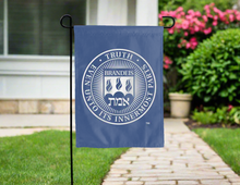 Load image into Gallery viewer, blue brandeis university seal double sided garden flag for yard decor

