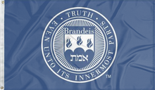 Load image into Gallery viewer, blue brandeis university seal flag for college dorm decor

