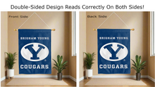 Load image into Gallery viewer, brigham young cougars logo reading correctly on both sides of blue double sided house flag
