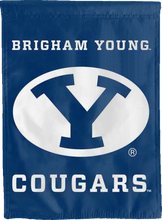 Load image into Gallery viewer, blue byu double sided house flag for college dorm decor
