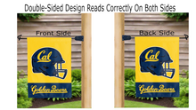 Load image into Gallery viewer, cal golden bears football logo reading correctly on both sides of uc berkeley double sided garden flag
