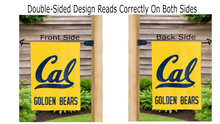 Load image into Gallery viewer, cal golden bears logo reading correctly on both sides of gold uc berkeley double sided garden flag
