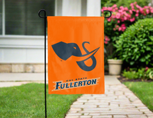 Load image into Gallery viewer, orange cal state fullerton garden flag with tuffy the titan logo for yard decor
