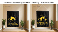 Load image into Gallery viewer, cameron university logo reading correctly on both sides of black double sided house flag
