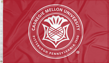 Load image into Gallery viewer, red carnegie mellon university seal flag for college dorm decor
