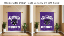 Load image into Gallery viewer, central arkansas bears logo reading correctly on both sides of purple double sided house flag
