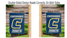 Load image into Gallery viewer, chattanooga c mocs logo reading correctly on both sides of blue double sided garden flag
