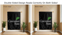 Load image into Gallery viewer, cincinnati state logo reading correctly on both sides of black double sided house flag

