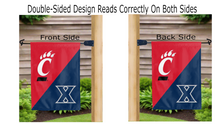 Load image into Gallery viewer, cincinnati xavier rivalry logo reading correctly on both sides of house divided garden flag
