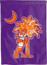 Load image into Gallery viewer, purple clemson palmetto tree double sided house flag for college dorm decor
