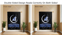 Load image into Gallery viewer, college of southern nevada coyotes logo reading correctly on both sides of black double sided house flag

