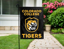 Load image into Gallery viewer, colorado college double sided garden flag hung outside for yard decor
