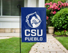 Load image into Gallery viewer, blue csu pueblo garden flag with white csu pueblo logo for yard decor
