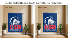 Load image into Gallery viewer, csu pueblo thunderwolves logo reading correctly on both sides of blue double sided house-flag
