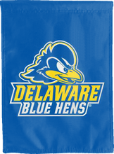 Load image into Gallery viewer, blue delaware blue hens double sided house flag for college dorm decor
