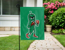 Load image into Gallery viewer, green delta state university garden flag with the fighting okra logo for yard decor
