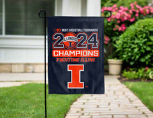 Load image into Gallery viewer, double sided garden flag with Illinois Men's basketball Big ten champions logo for yard decor

