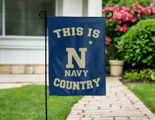 Load image into Gallery viewer, double sided garden flag with this is navy country logo for yard decor
