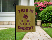 Load image into Gallery viewer, double sided garden flag with this is texas state bobcats country logo for yard decor
