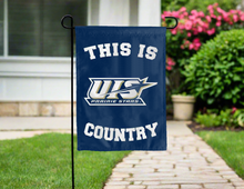 Load image into Gallery viewer, blue double side garden flag with this is uis prairie stars country logo for yard decor
