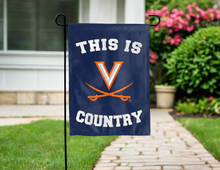 Load image into Gallery viewer, blue garden flag with this is virginia cavaliers country logo for yard decor
