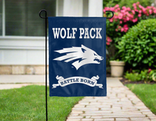 Load image into Gallery viewer, double sided garden flag with university of nevada reno wolf pack battle born logo for yard decor
