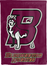 Load image into Gallery viewer, double sided house flag with bloomsburg huskies b logo for man cave decor
