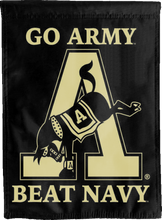 Load image into Gallery viewer, double sided house flag with go army beat navy logo for man cave decor
