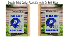 Load image into Gallery viewer, drake football logo reading correctly on both sides of grey garden flag
