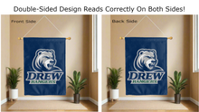 Load image into Gallery viewer, drew rangers logo reading correctly on both sides of blue double sided house flag
