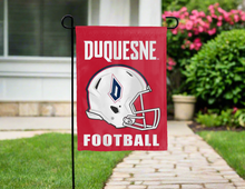 Load image into Gallery viewer, red duquesne university football garden flag hung for yard decor
