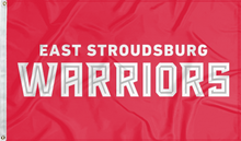 Load image into Gallery viewer, red east stroudsburg warriors flag for college dorm decor
