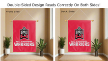 Load image into Gallery viewer, east stroudsburg warriors logo reading correctly on both sides of red double sided house flag
