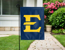 Load image into Gallery viewer, blue east tennessee state double sided garden flag with E logo for yard decor
