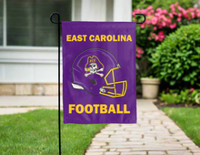 Load image into Gallery viewer, purple ecu football garden flag hung outside the house for yard decor
