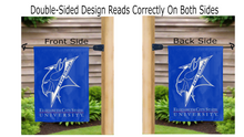 Load image into Gallery viewer, elizabeth city state university logo reading correctly on both sides of blue double sided garden flag
