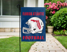 Load image into Gallery viewer, blue fau football garden flag hung outside the home for yard decor
