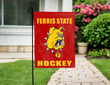 Load image into Gallery viewer, red ferris state hockey double sided garden flag hung for yard decor
