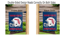 Load image into Gallery viewer, florida atlantic football logo reading correctly on both sides of blue double sided garden flag
