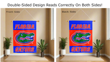 Load image into Gallery viewer, florida gators logo reading correctly on both sides of double sided house flag

