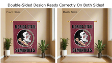 Load image into Gallery viewer, florida state seminoles logo reading correctly on both sides of red double sided house flag
