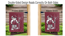 Load image into Gallery viewer, fordham university mascot logo reading correctly on both sides of red double sided garden flag
