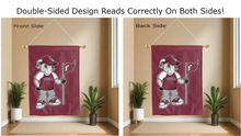 Load image into Gallery viewer, fordham university mascot logo reading correctly on both sides of red double sided house flag
