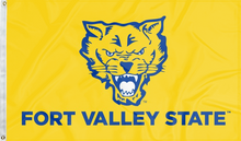 Load image into Gallery viewer, gold fort valley state university wildcats flag for college dorm decor
